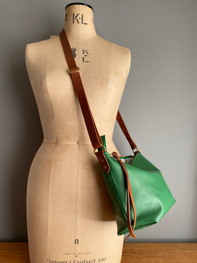 Ginger and Brown green crossbody bag with Liberty cotton lining