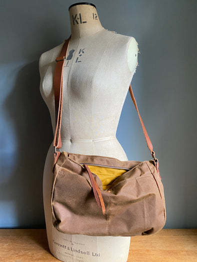 Reduced by 40%: Dog walking crossbody bag, antique brown waxed canvas Donaldson bag