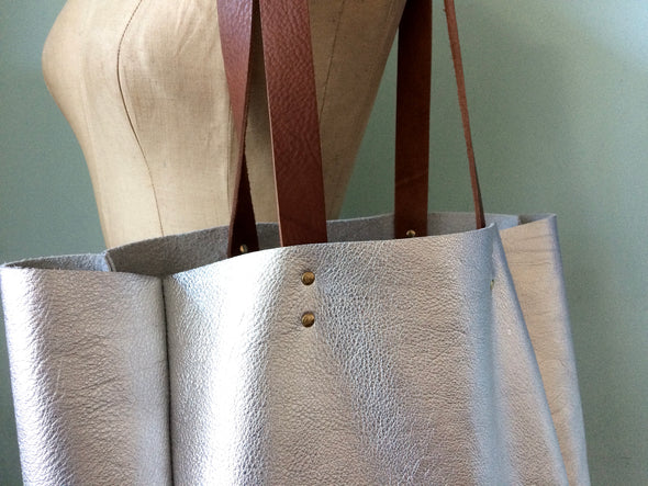 Large silver leather Hercules tote bag