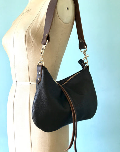 Dark brown leather crossbody purse