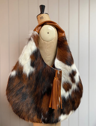 Brown and white cowhair Slouch bag