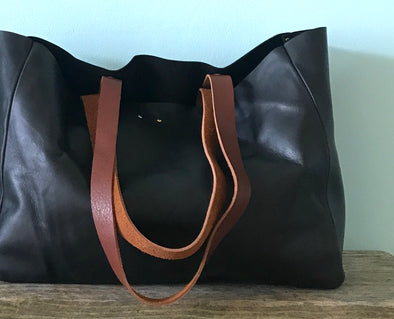 Black leather Morse tote bag