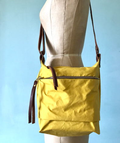 Yellow waxed canvas Scout bag, showerproof crossbody bag, walking bag