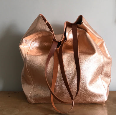 Large rose gold leather Hercules tote bag