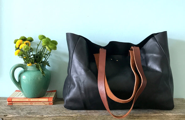 Black leather Morse tote bag