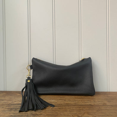 Black leather Thorpe clutch purse