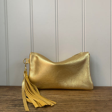 Gold leather Thorpe clutch
