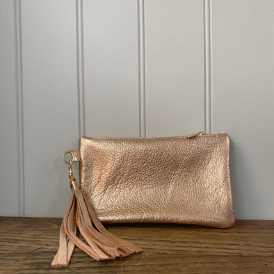 Rose gold leather Thorpe clutch