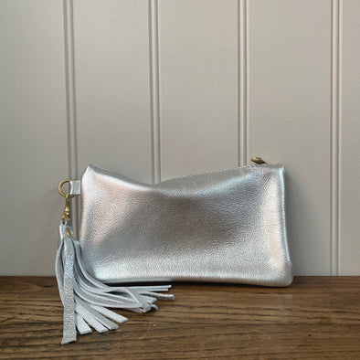 silver leather bag