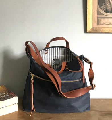 Expedition bag - waxed canvas crossbody bag in navy blue