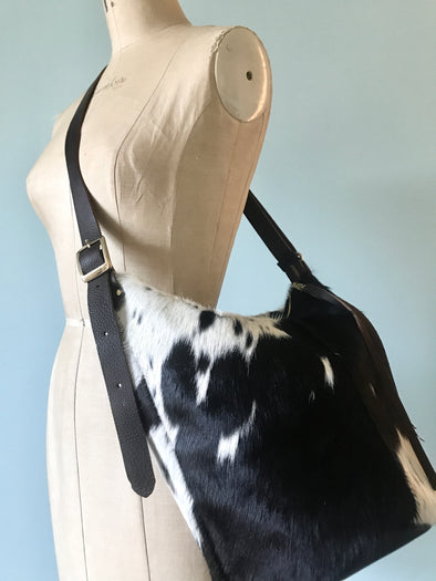 Dark brown leather and cowhair Clarissa bucket bag