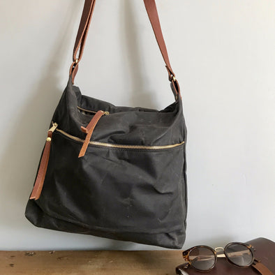 Expedition bag - waxed canvas crossbody bag in charcoal grey