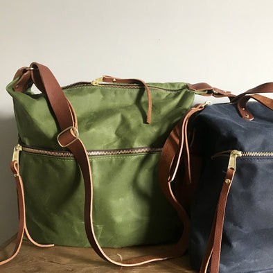 Expedition bag - green waxed canvas crossbody bag, walking bag