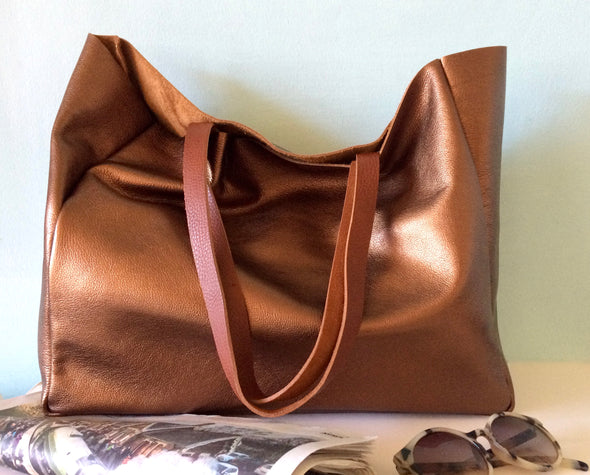 Bronze Morse leather tote bag