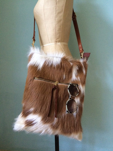Brown and white Cynthia bag, cowhair and leather crossbody purse, cowhair handbag
