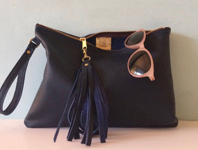 Navy blue leather Clarke clutch, blue leather iPad bag, iPad case, navy clutch purse