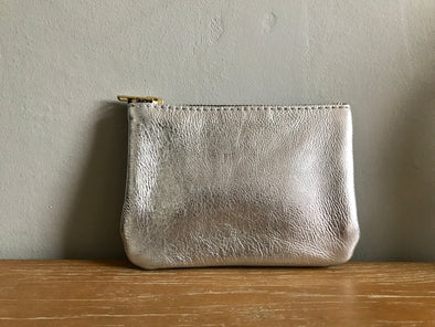 SALE!  Leather purse, silver leather purse, coin purse, bag tidy, leather pouch