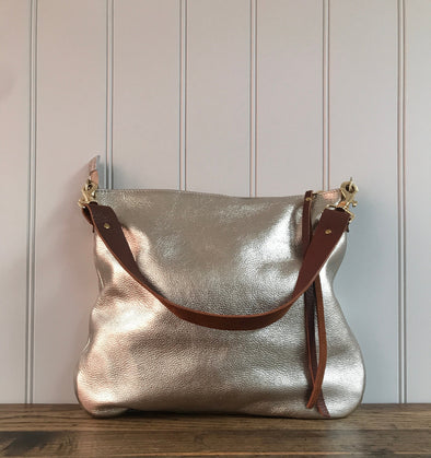 Leather Dumpling bag, soft gold leather handbag, champagne gold leather messenger bag, gold leather purse