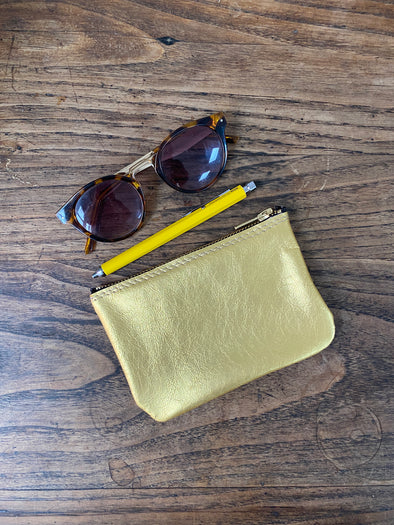 SALE PRICE!  Leather purse, bright gold leather Wicket purse, coin purse, bag tidy, leather pouch