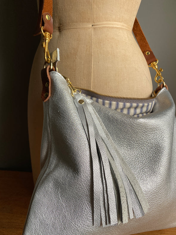 Silver leather Miss Mason crossbody handbag