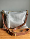 silver leather bag with crossbody strap