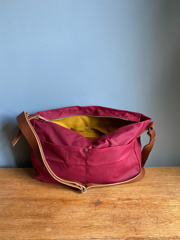 Reduced by 40%: Dog walking crossbody bag, red waxed canvas Donaldson bag