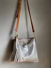 silver leather bag with crossbody strap