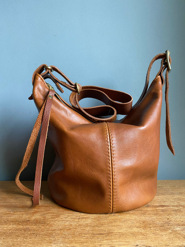 brown bucket handbag