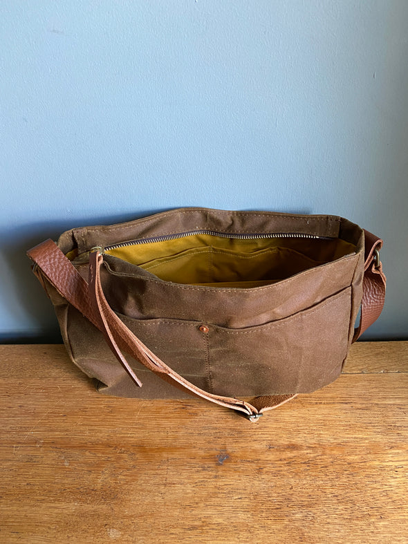 Reduced by 40%: Dog walking crossbody bag, antique brown waxed canvas Donaldson bag