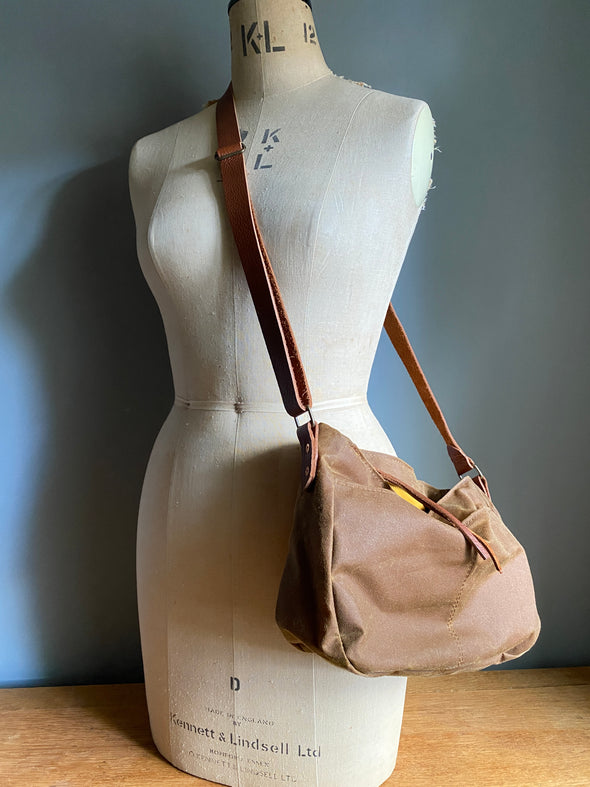 Reduced by 40%: Dog walking crossbody bag, antique brown waxed canvas Donaldson bag