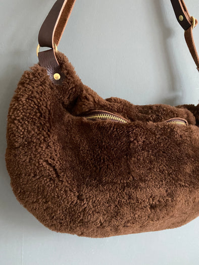 Shearling Half Moon bag, crossbody sheepskin bumbag