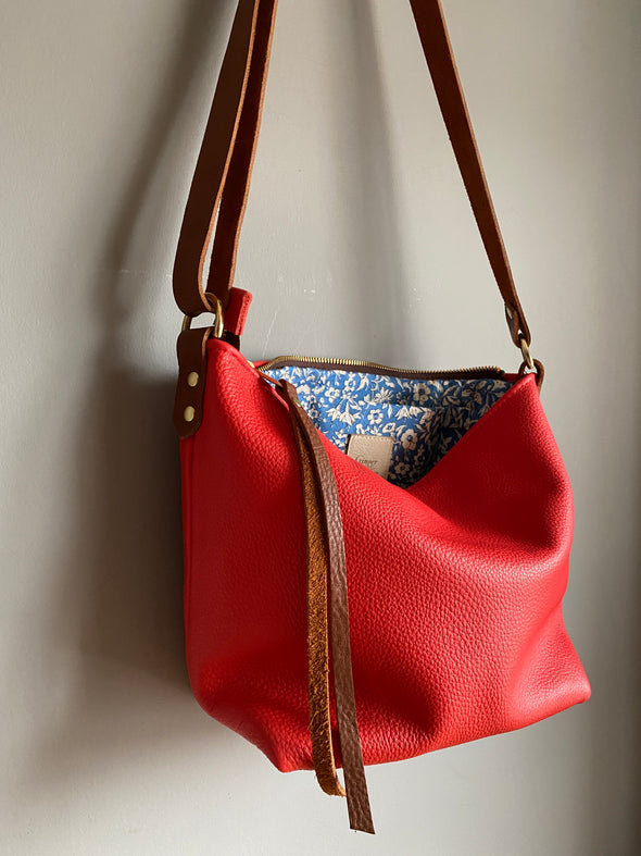 Ginger and Brown red crossbody bag with Liberty cotton lining