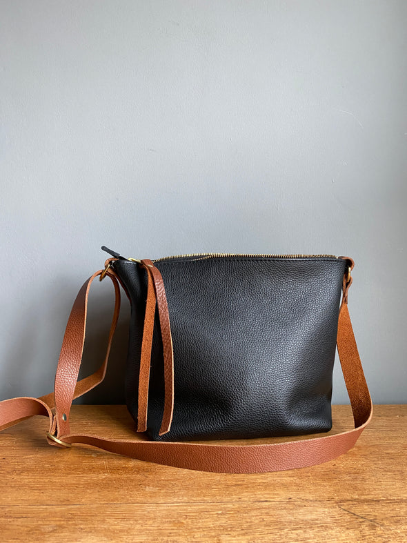 Black leather Maggie Mason crossbody handbag