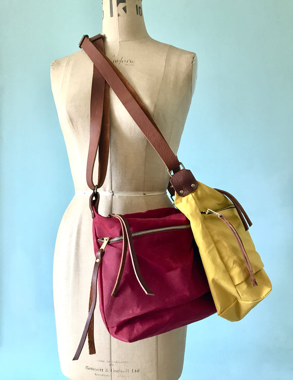 Red waxed canvas Scout bag, showerproof crossbody bag, walking bag