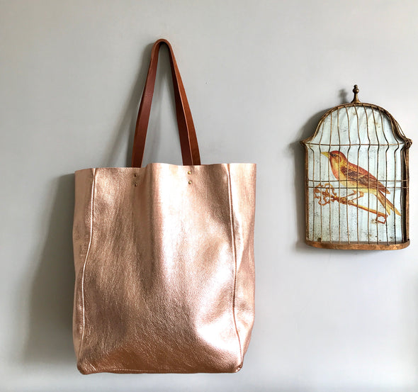 Large rose gold leather Hercules tote bag