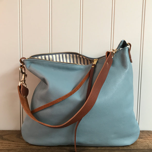 Dumpling messenger bag in duck egg blue leather - crossbody / shoulder bag