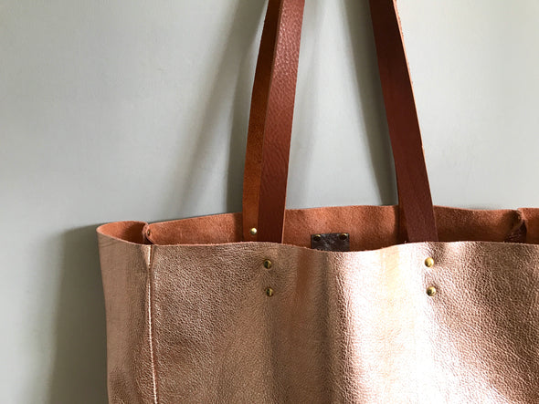 Large rose gold leather Hercules tote bag