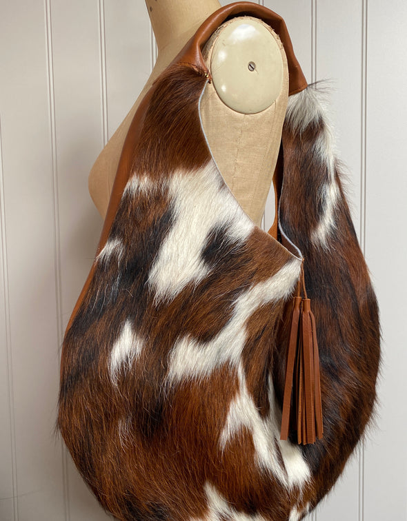 Brown and white cowhair Slouch bag