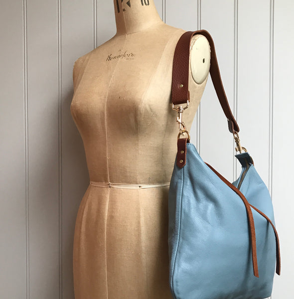 Dumpling messenger bag in duck egg blue leather - crossbody / shoulder bag