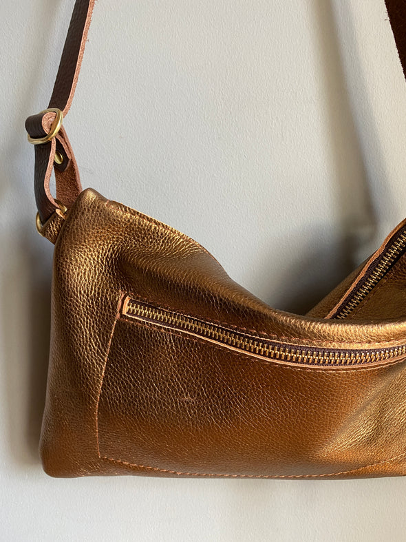 Bronze leather Watchman crossbody purse