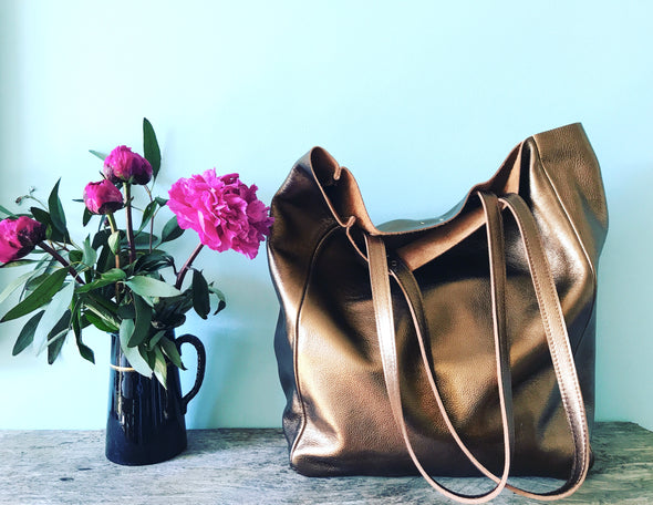 Bronze leather Hercules tote bag