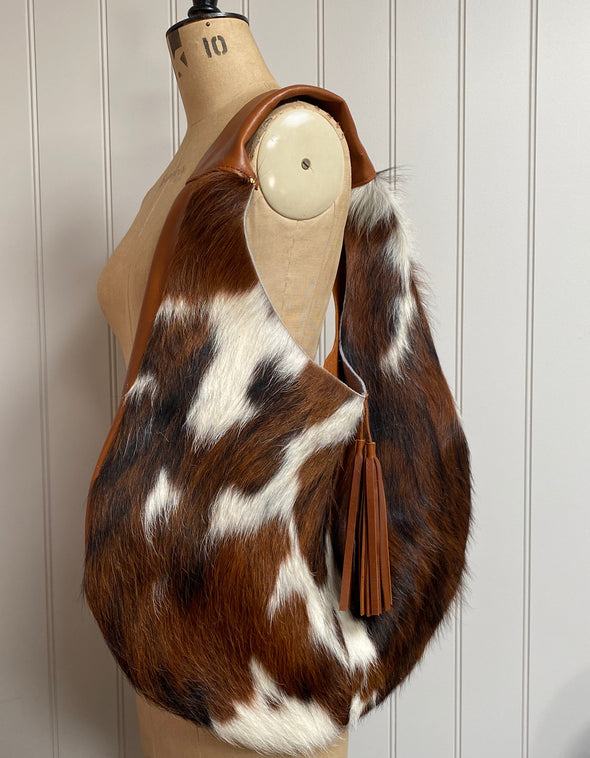 Brown and white cowhair Slouch bag