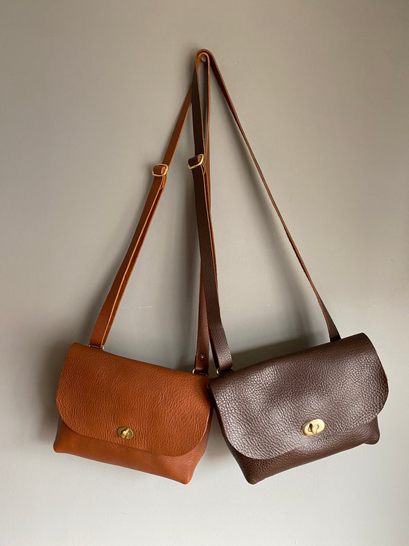 Brown leather Beatrice crossbody mini satchel, brown leather bag