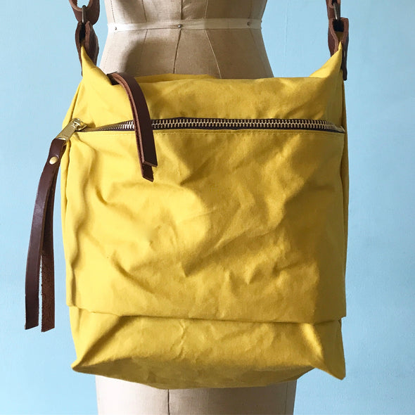 Yellow waxed canvas Scout bag, showerproof crossbody bag, walking bag