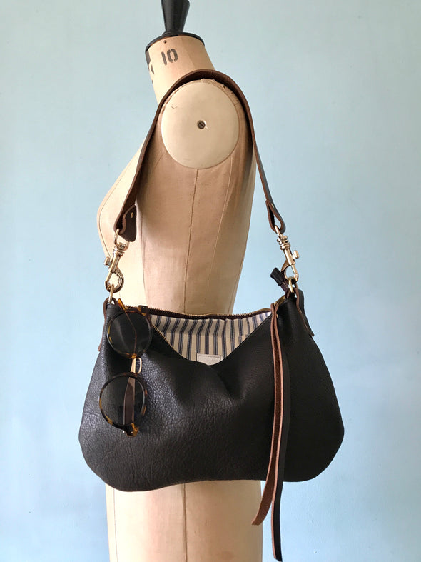 Dark brown leather crossbody purse