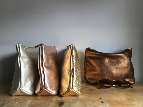 Leather Frankie cosmetics pouch in gold and silver