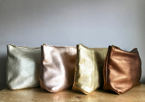 Leather Frankie cosmetics pouch in gold and silver