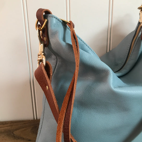 Dumpling messenger bag in duck egg blue leather - crossbody / shoulder bag