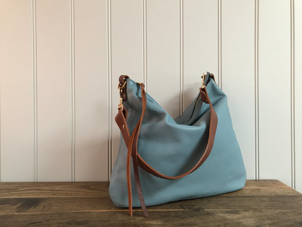 Dumpling messenger bag in duck egg blue leather - crossbody / shoulder bag