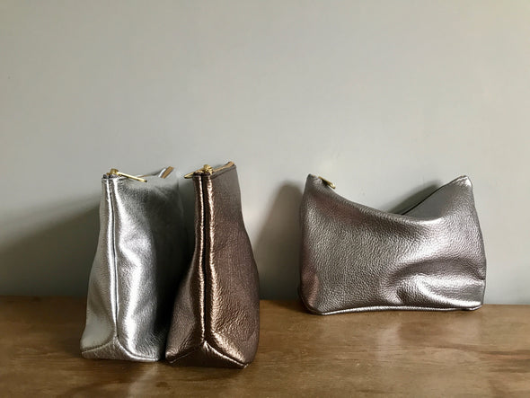 Leather Frankie cosmetics pouch in silver